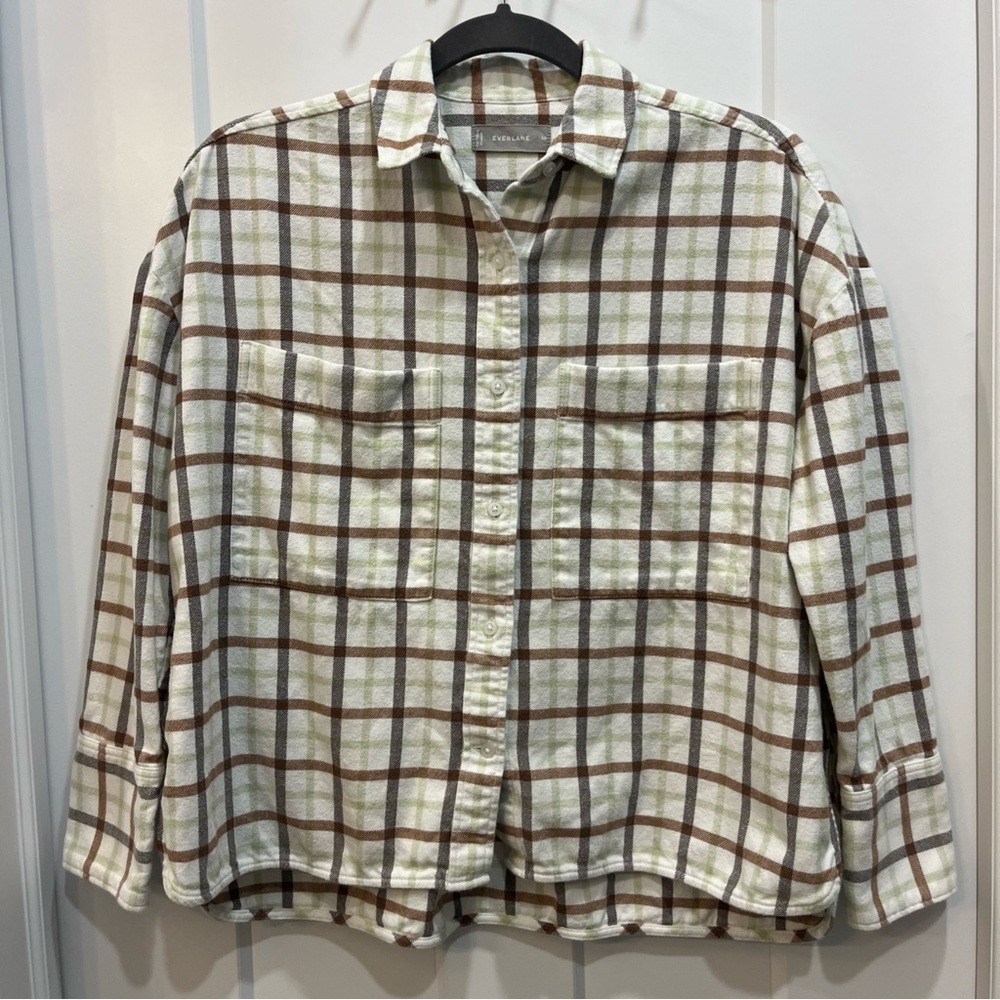 Everlane Women’s Boxy Button Cotton Flannel Plaid Oversized Top Shirt Size‎ XS